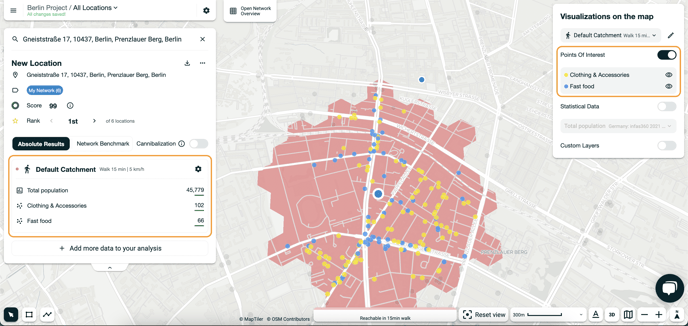 Visualize and analyze Points of Interest on the map